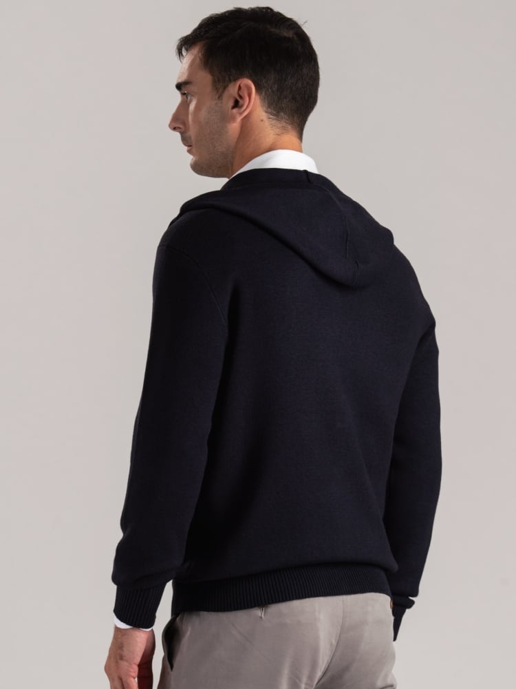 Maglia uomo misto lana full zip con cappuccio