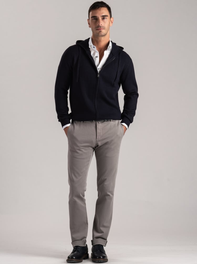 Maglia uomo misto lana full zip con cappuccio