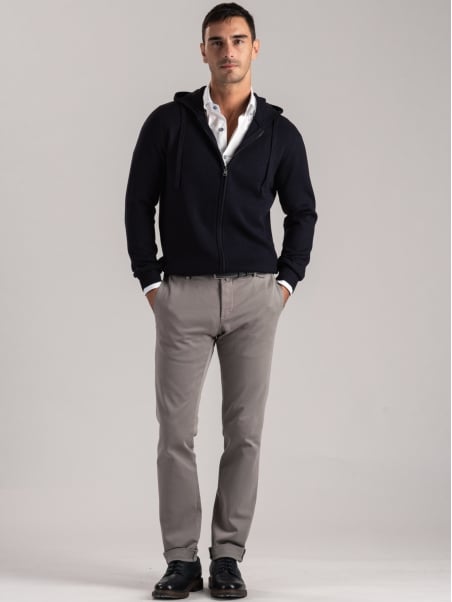 Maglia uomo misto lana full zip con cappuccio