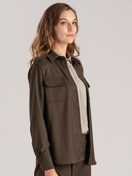 Chaqueta camisera de franela para mujer con bolsillos