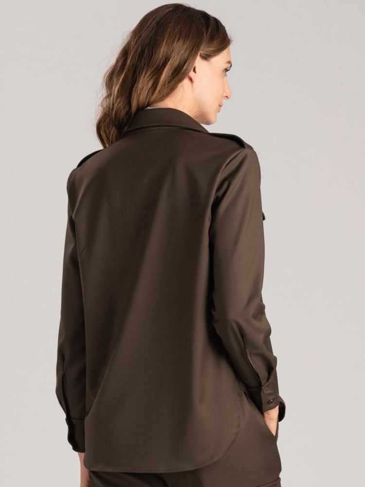 Chaqueta camisera de franela para mujer con bolsillos