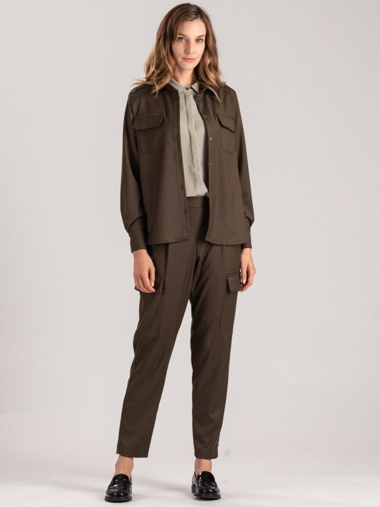 Chaqueta camisera de franela para mujer con bolsillos