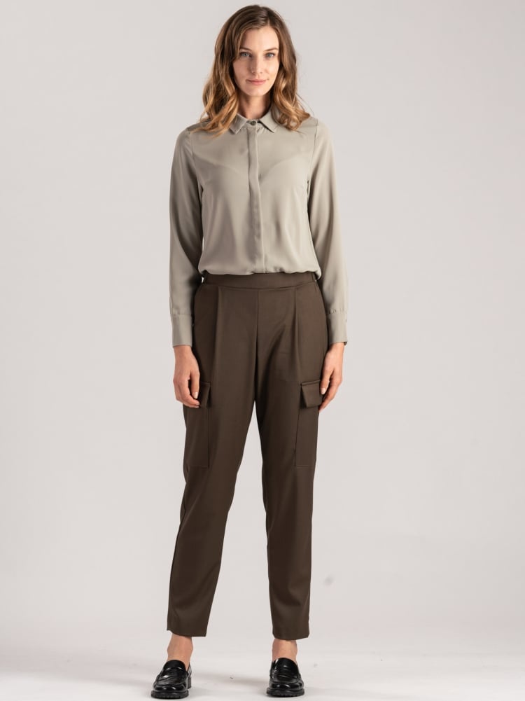 Pantalone donna cargo in tessuto simil flanella