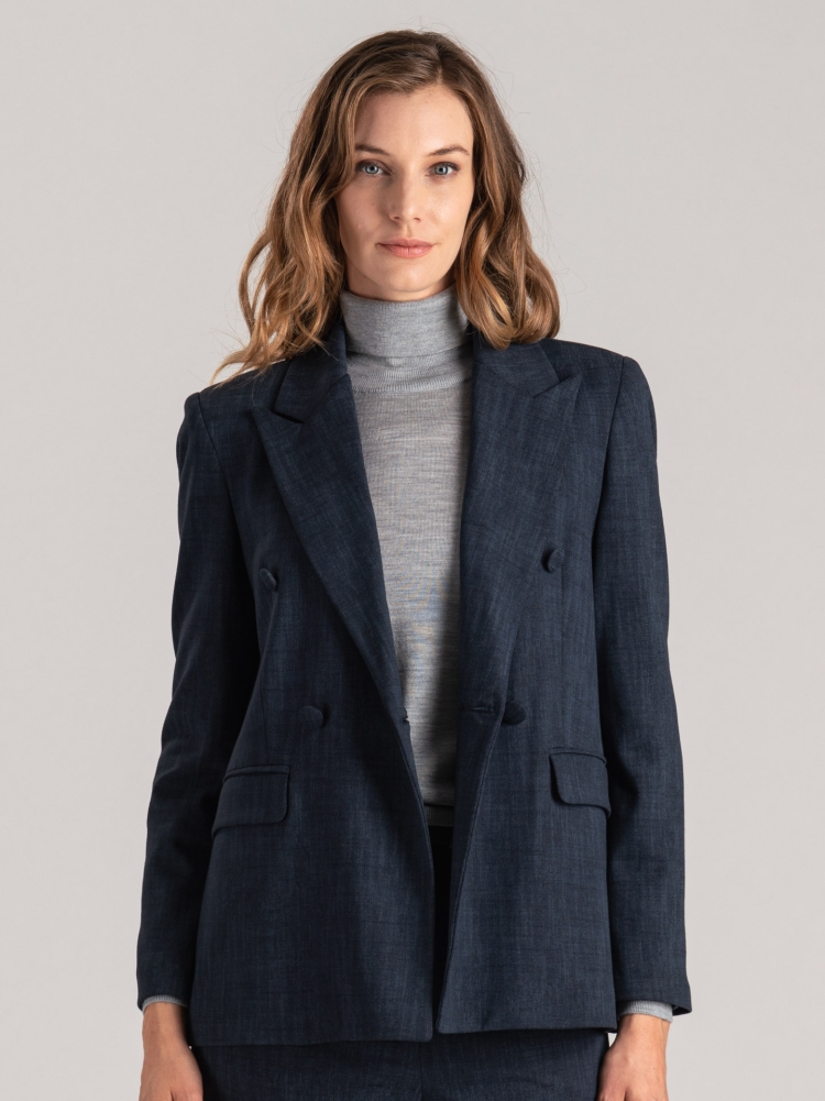 Chaqueta azul melange de doble botonadura para mujer