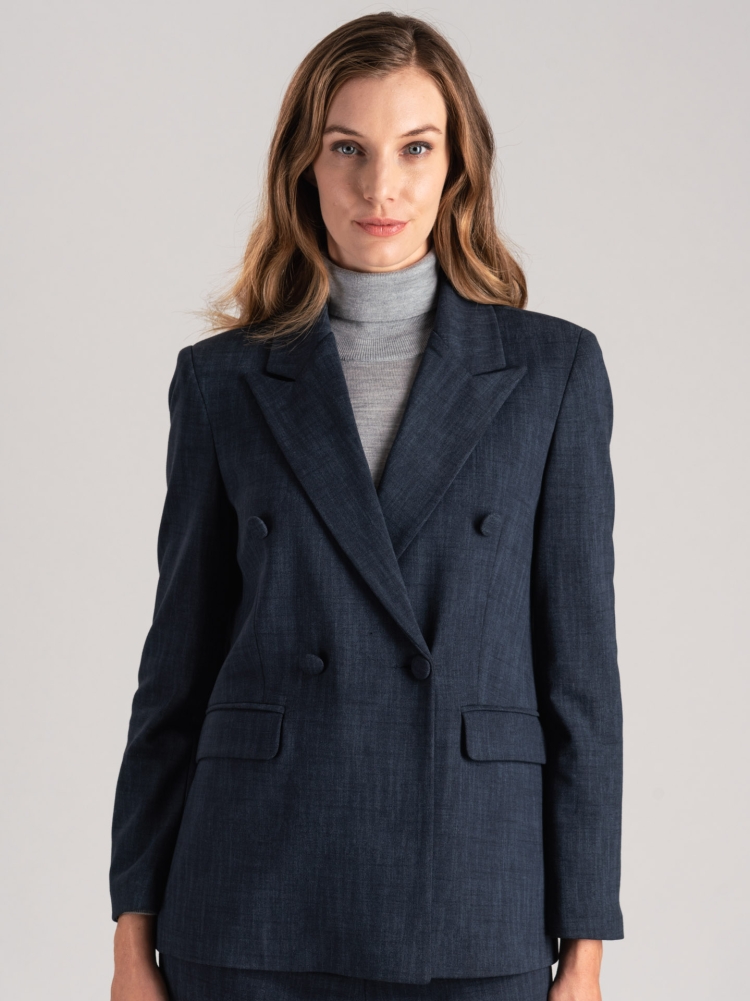 Chaqueta azul melange de doble botonadura para mujer