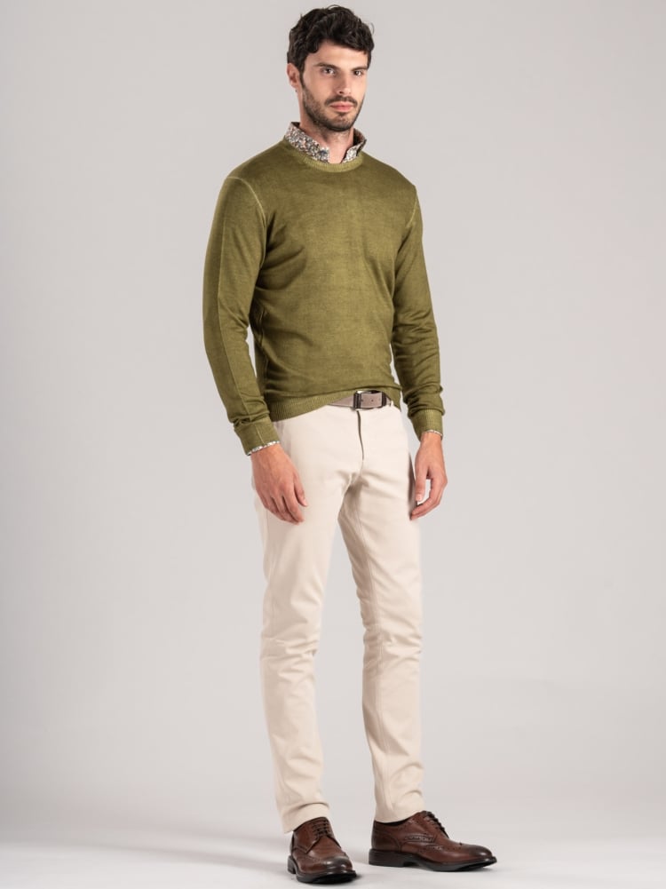 Maglia uomo girocollo in lana merinos effetto vintage