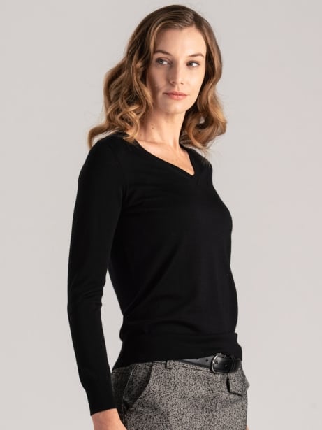 Jersey de lana merina con cuello de pico para mujer 2