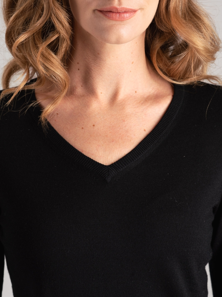 Jersey de lana merina con cuello de pico para mujer