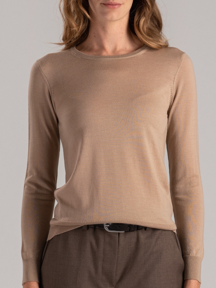 Jersey de cuello redondo de lana merina para mujer