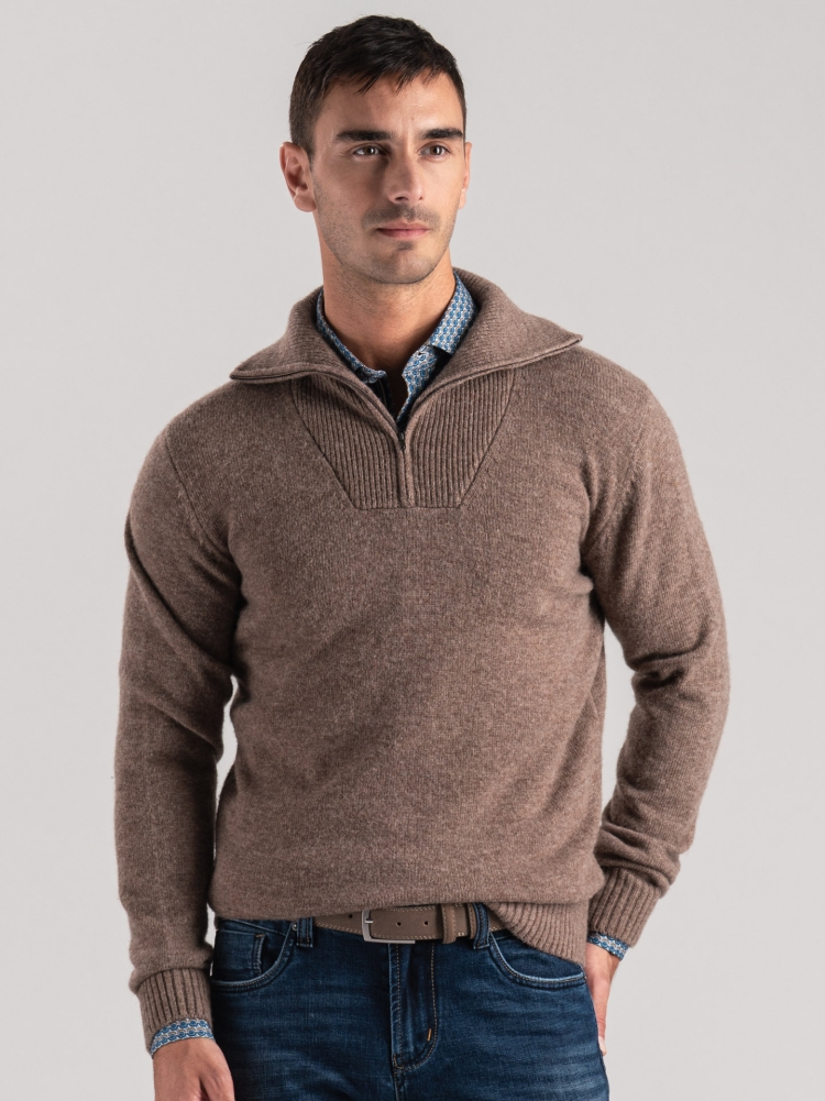 Jersey de cuello camionero con cremallera para hombre