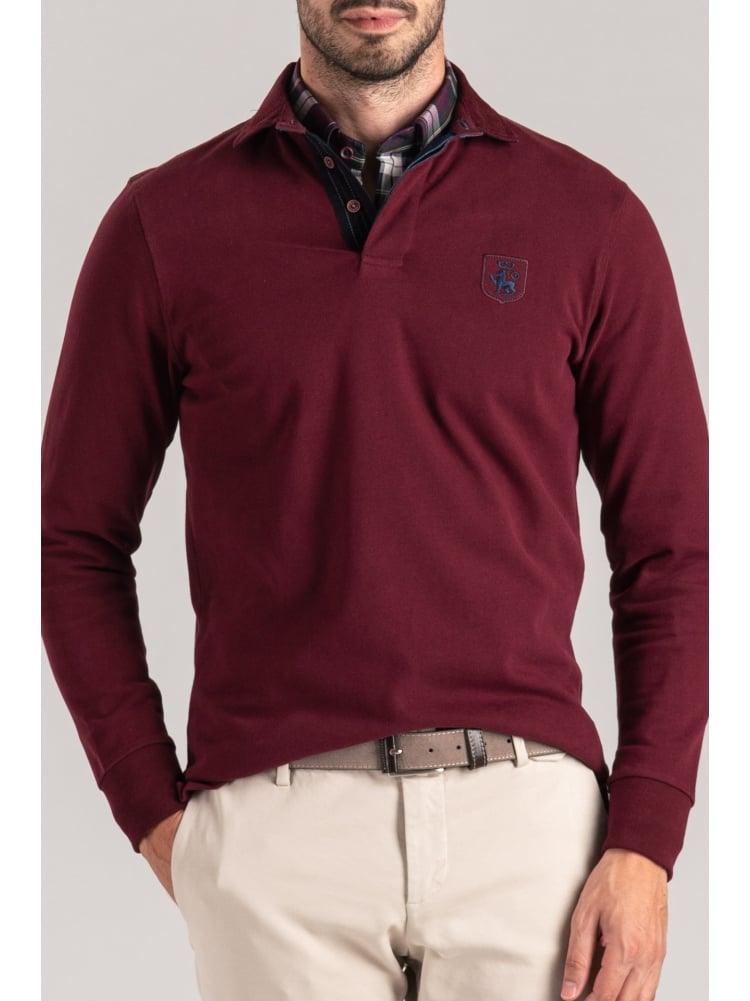 Polo de hombre de manga larga con cuello de terciopelo