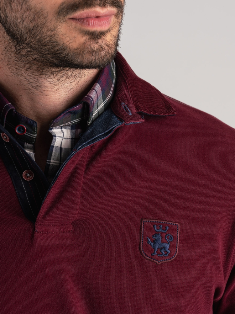 Polo de hombre de manga larga con cuello de terciopelo
