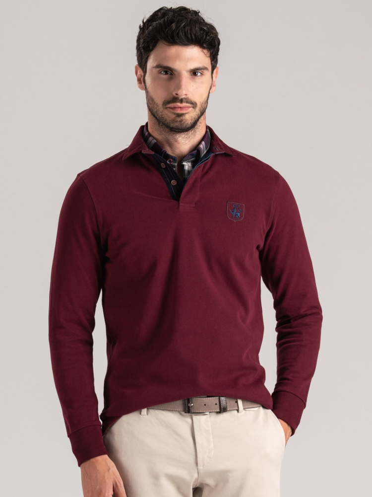 Polo de hombre de manga larga con cuello de terciopelo