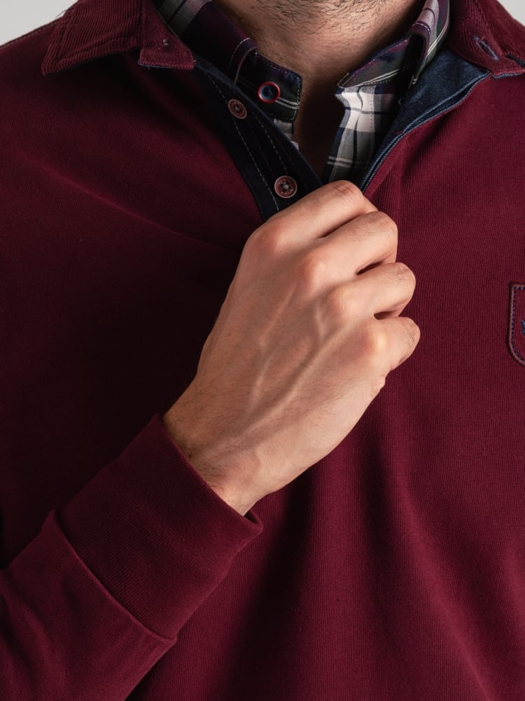 Polo de hombre de manga larga con cuello de terciopelo