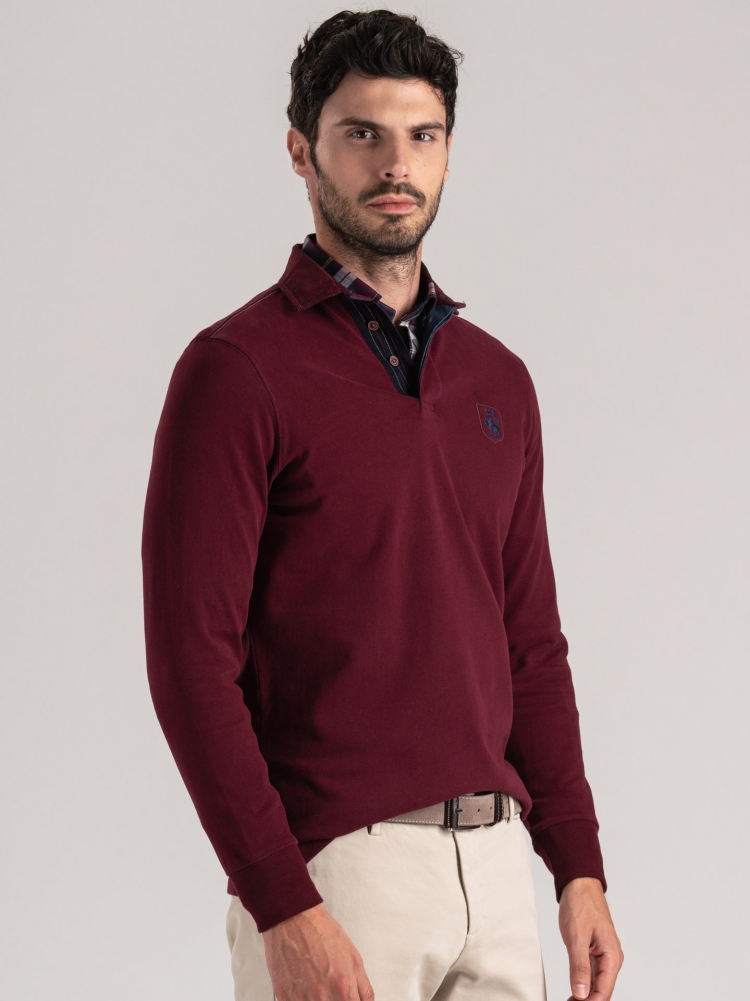Polo de hombre de manga larga con cuello de terciopelo