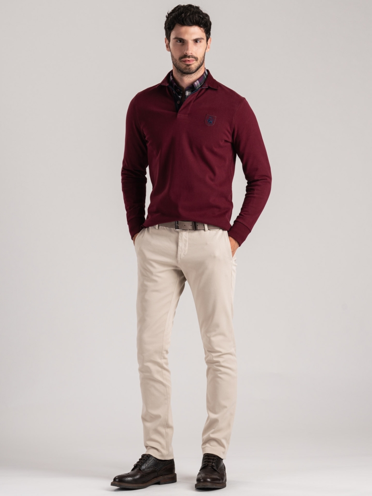 Polo de hombre de manga larga con cuello de terciopelo
