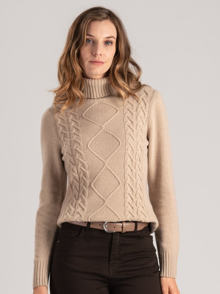 Jersey de cuello alto en jacquard de cachemira para mujer