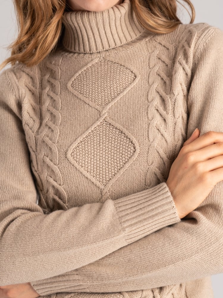 Jersey de cuello alto en jacquard de cachemira para mujer