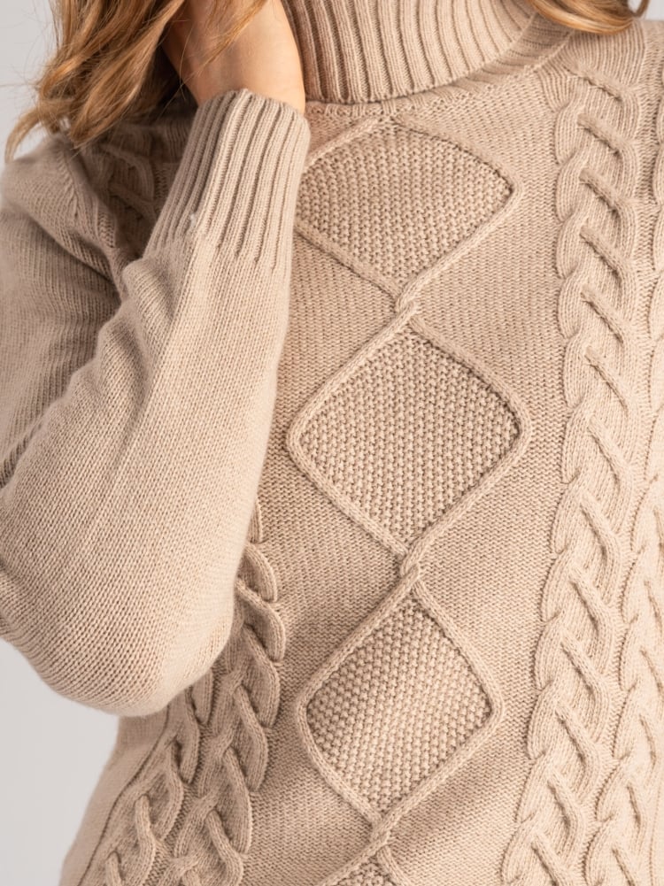Jersey de cuello alto en jacquard de cachemira para mujer