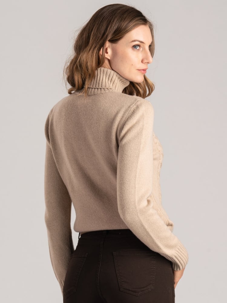 Jersey de cuello alto en jacquard de cachemira para mujer