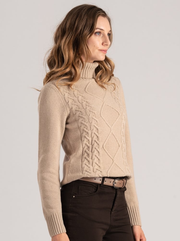 Jersey de cuello alto en jacquard de cachemira para mujer