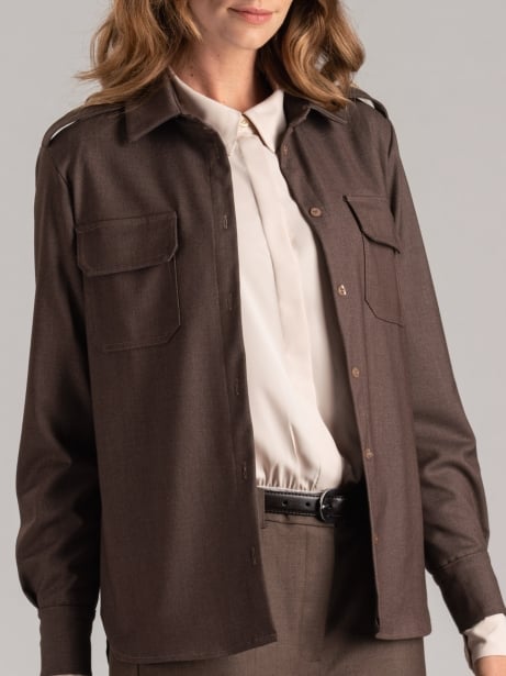 Chaqueta camisera de franela para mujer con bolsillos