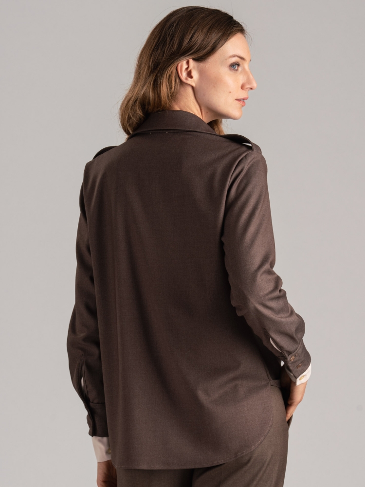 Chaqueta camisera de franela para mujer con bolsillos