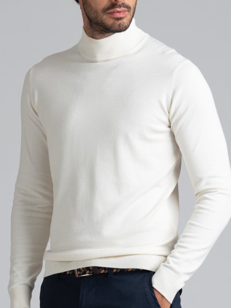 Jersey de cuello alto de viscosa para hombre, galga 12