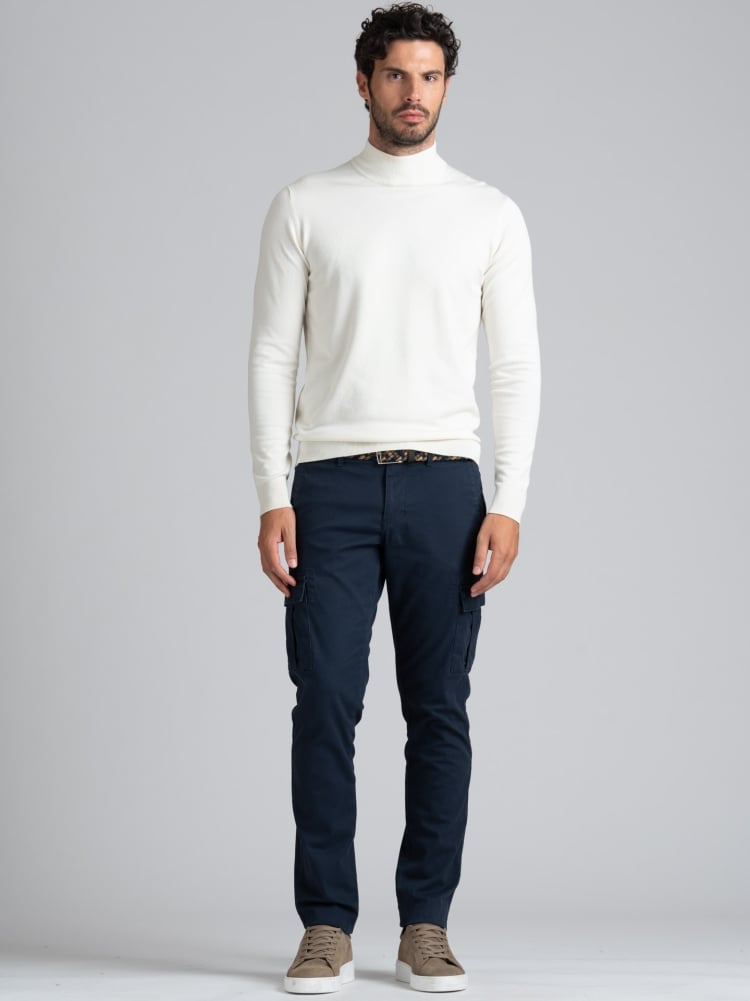 Jersey de cuello alto de viscosa para hombre, galga 12