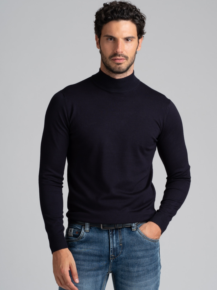 Jersey de cuello alto de viscosa para hombre, galga 12