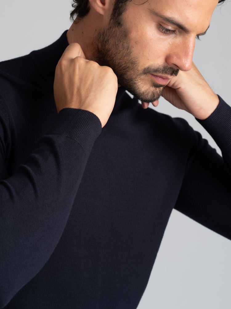 Jersey de cuello alto de viscosa para hombre, galga 12