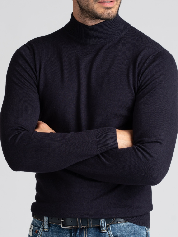 Jersey de cuello alto de viscosa para hombre, galga 12