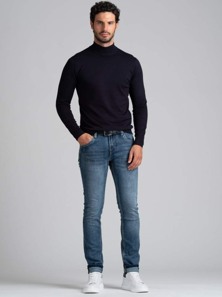 Jersey de cuello alto de viscosa para hombre, galga 12