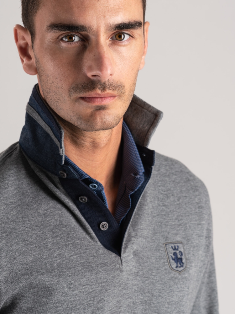 Polo de manga larga para hombre en doble jersey