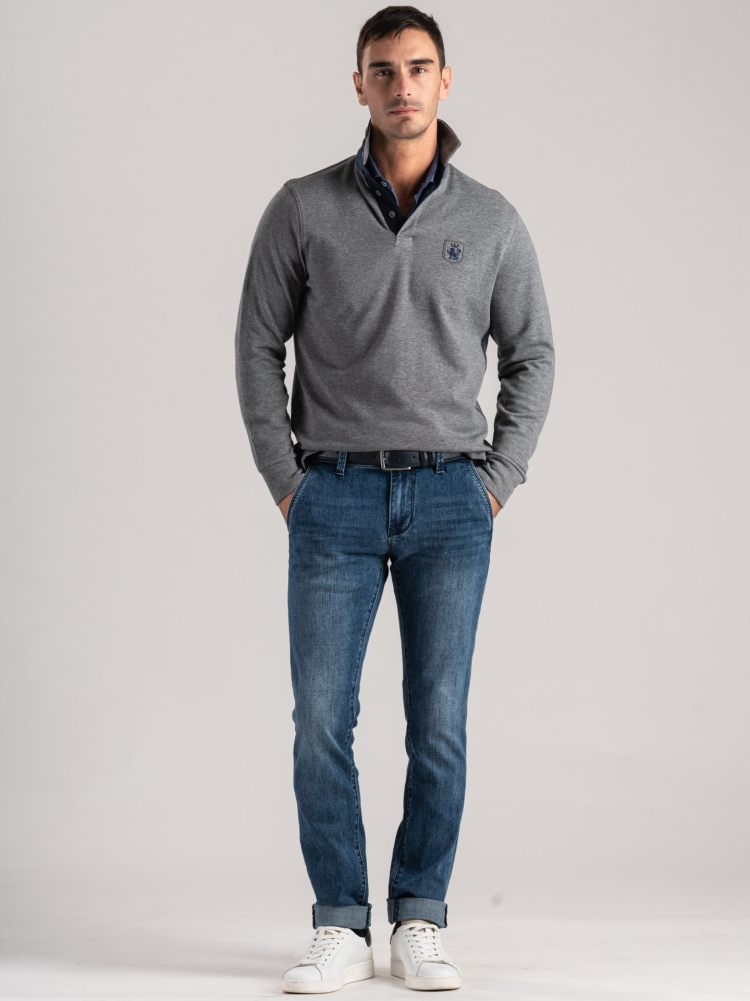 Polo de manga larga para hombre en doble jersey