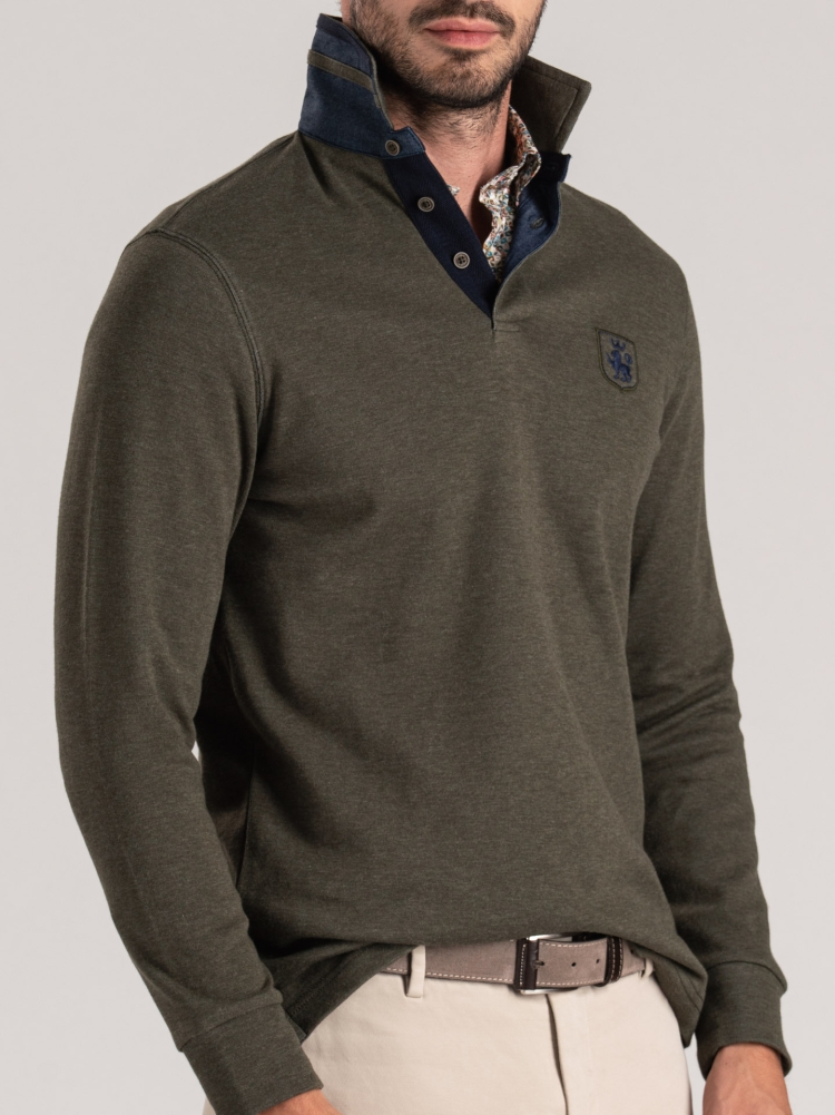 Polo de manga larga para hombre en doble jersey