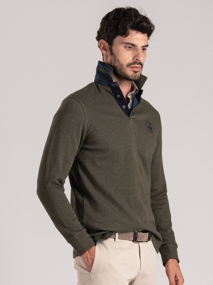 Polo de manga larga para hombre en doble jersey