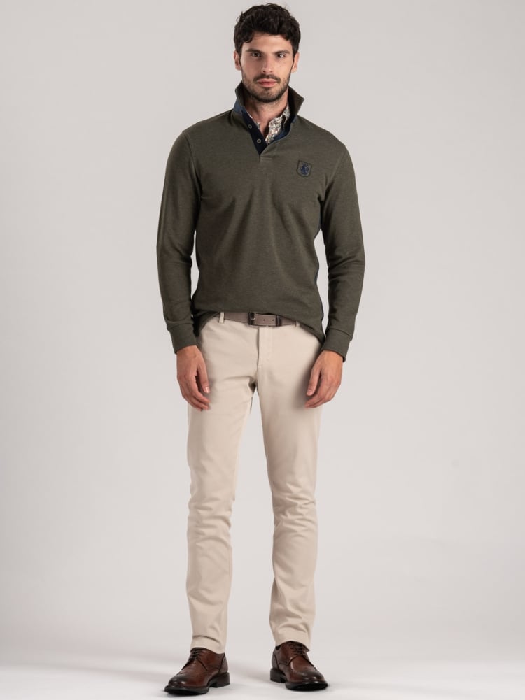 Polo de manga larga para hombre en doble jersey