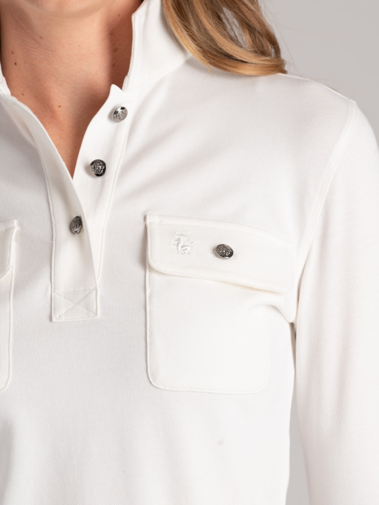 Polo de piqué de algodón para mujer con bolsillos de parche