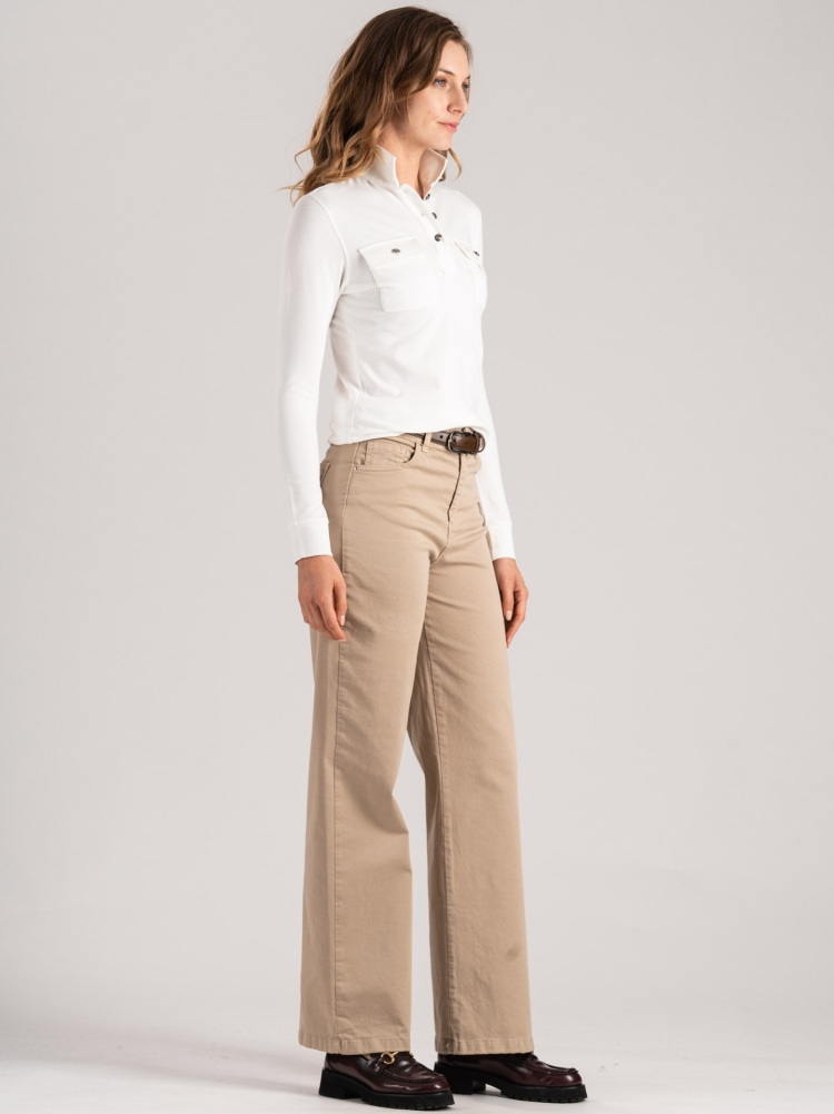 Polo de piqué de algodón para mujer con bolsillos de parche