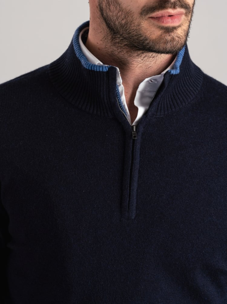 Maglia uomo mezza zip misto cashmere con contrasti