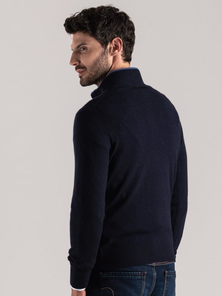 Maglia uomo mezza zip misto cashmere con contrasti