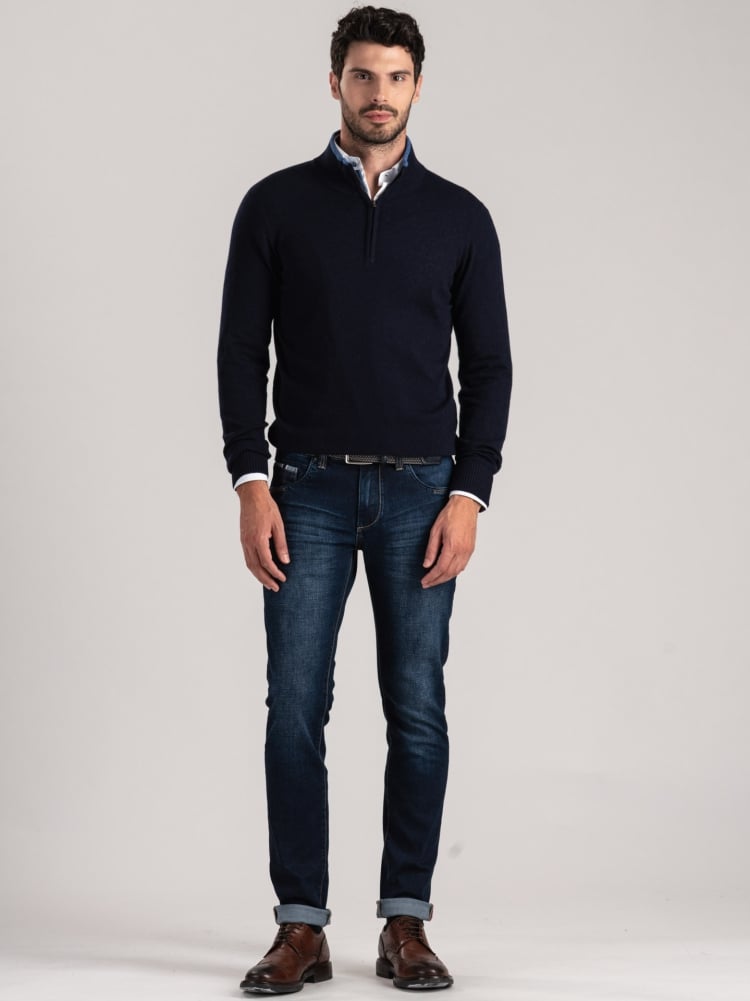 Maglia uomo mezza zip misto cashmere con contrasti