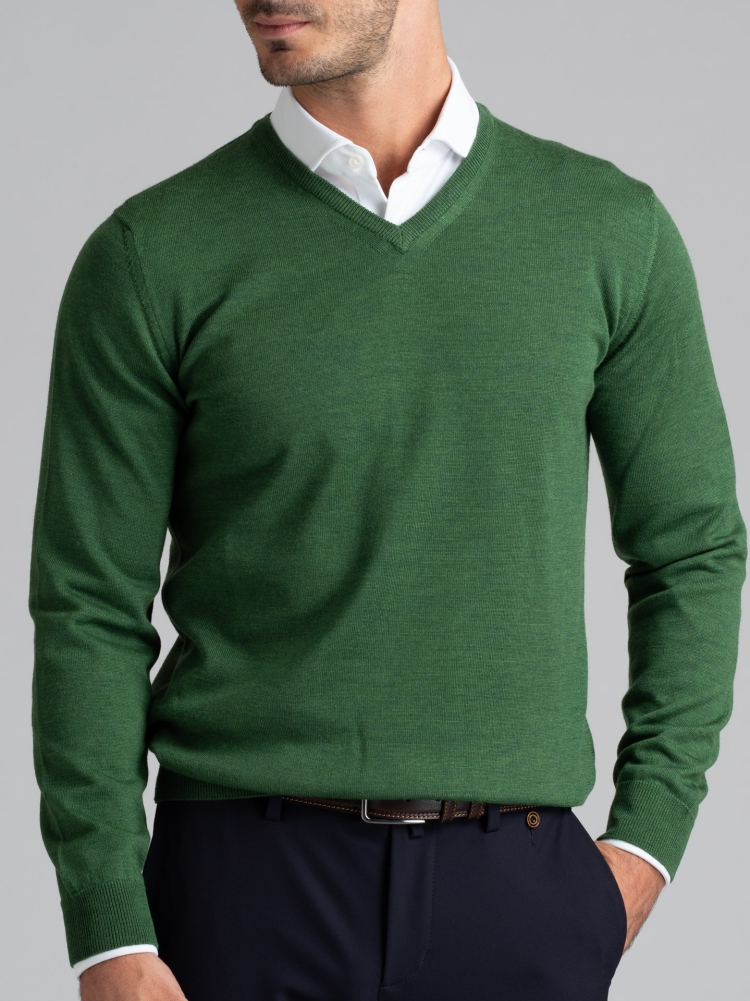 Jersey de cuello en V de lana merina para hombre | Invidia desde 1973
