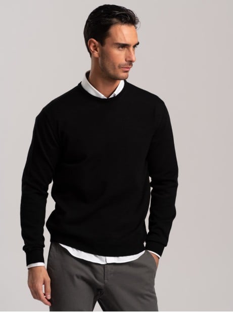 Jersey de cuello redondo de lana merina para hombre