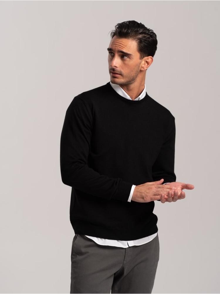 Jersey de cuello redondo de lana merina para hombre