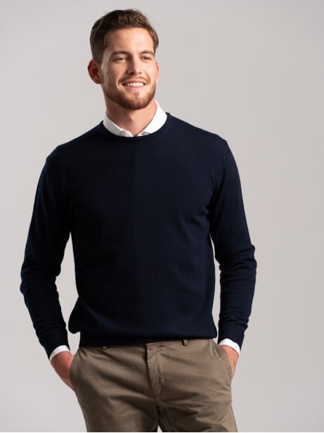 Jersey de cuello redondo de lana merina para hombre