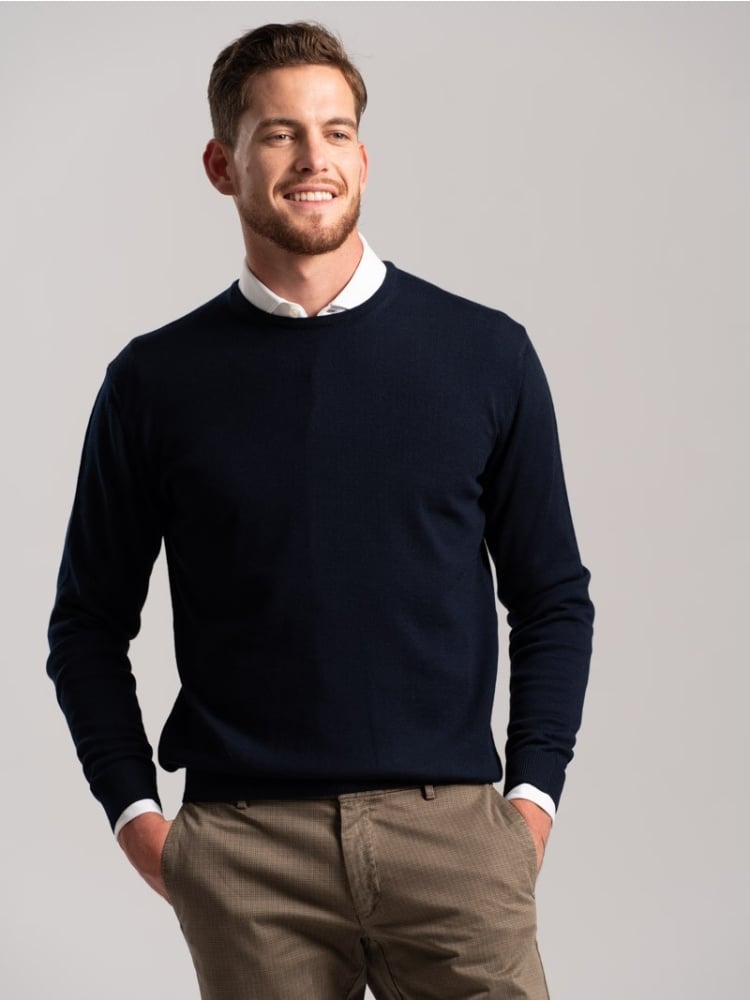 Jersey de cuello redondo de lana merina para hombre