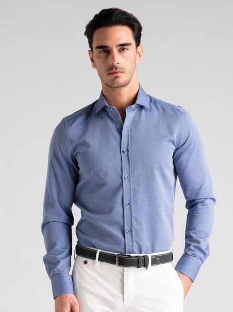 Camicia uomo in cotone operato tricolore semi francese