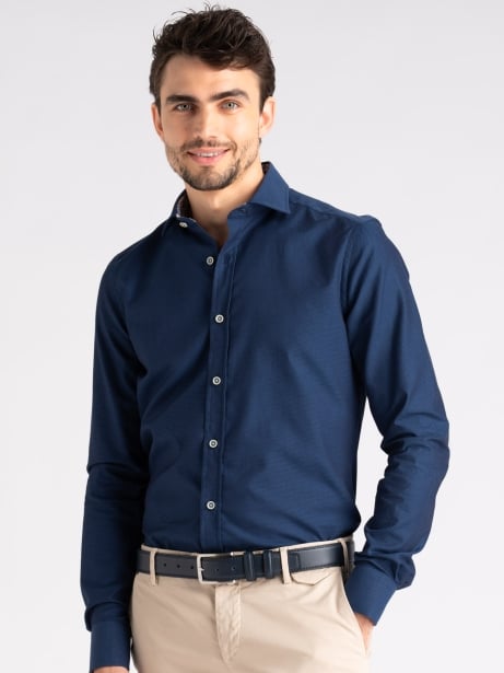 Camicia uomo blu-azzurra armaturata con collo semi francese